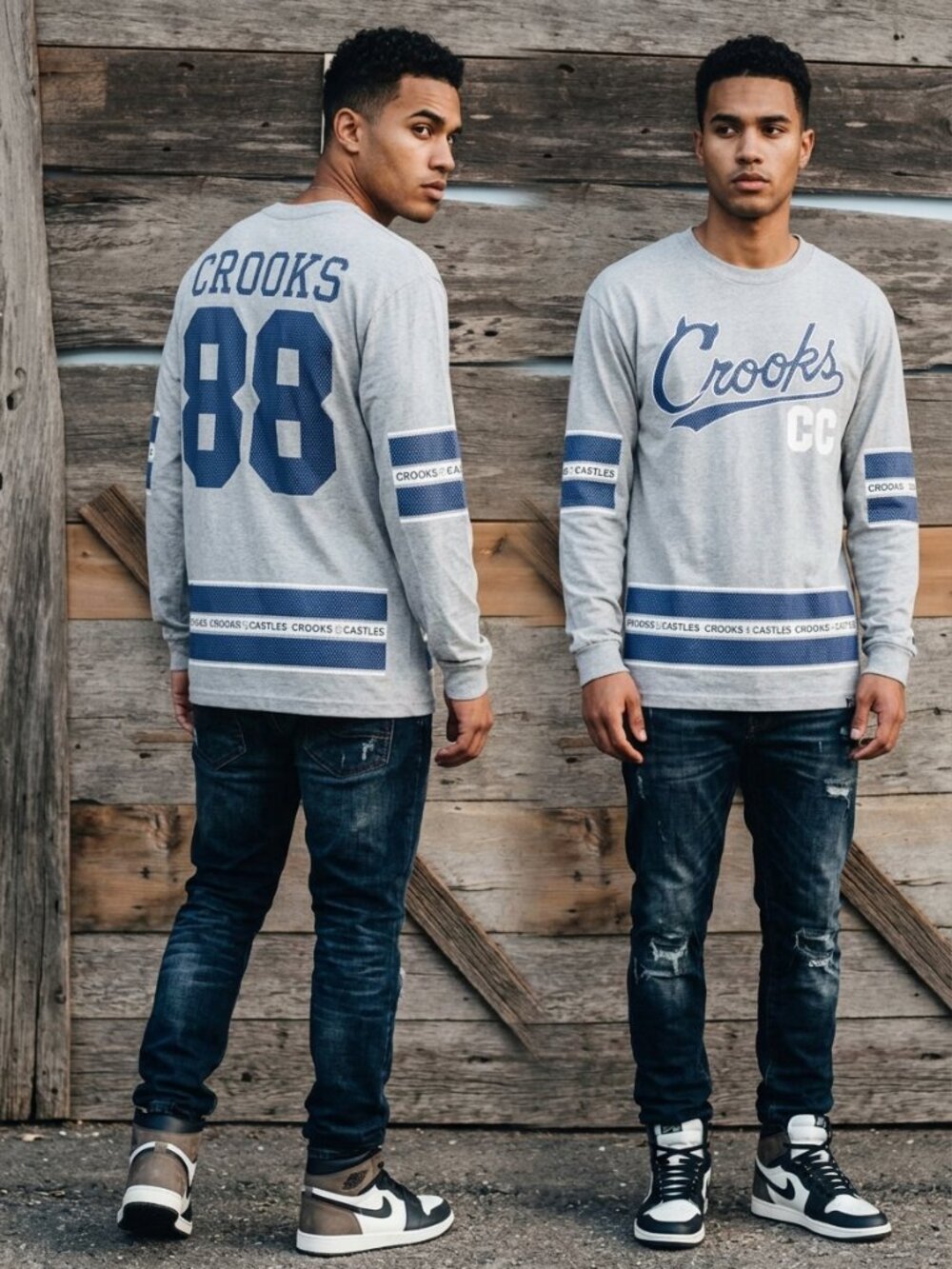 Crooks & Castles Size Med Light Grey with Blue Logo Print